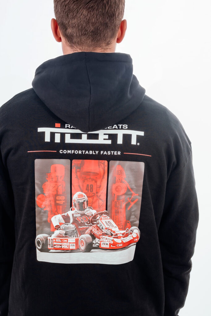 Zoomed in Club 90's black hoodie.